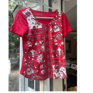DG2 Diane Gilman Red Flower Top
